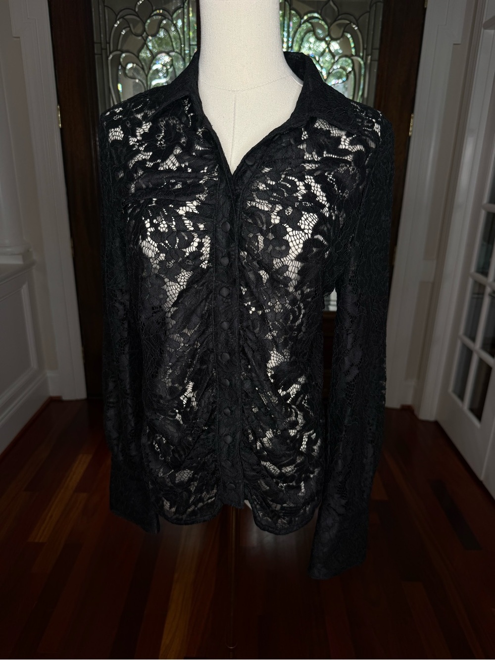 Generation Love Black Lace Ruched Button Front Blouse NWT L